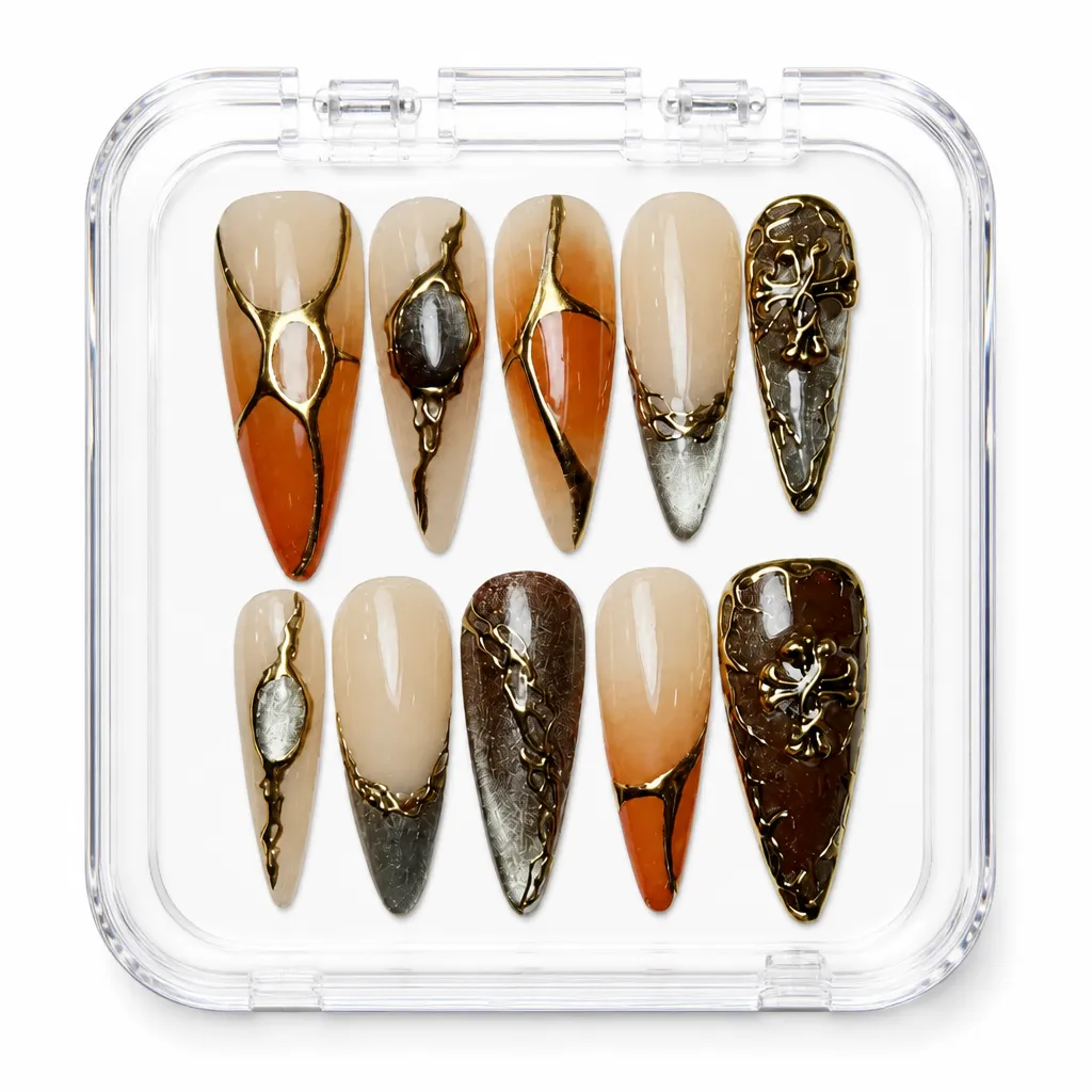 Caramel Elegance Stiletto – Xưởng gia công Nailbox Sỉ thủ công