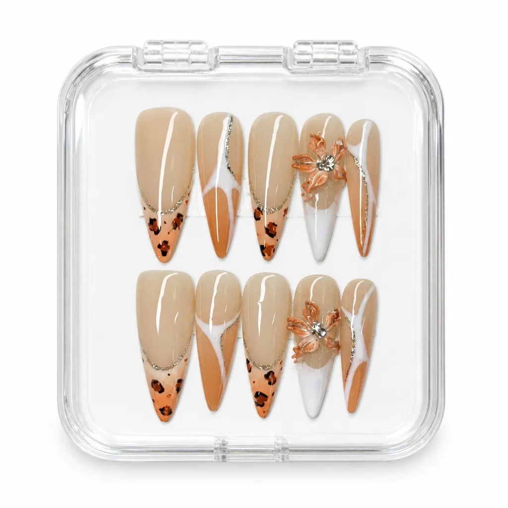 Caramel Leopard Bloom – Xưởng gia công Nailbox Sỉ thủ công