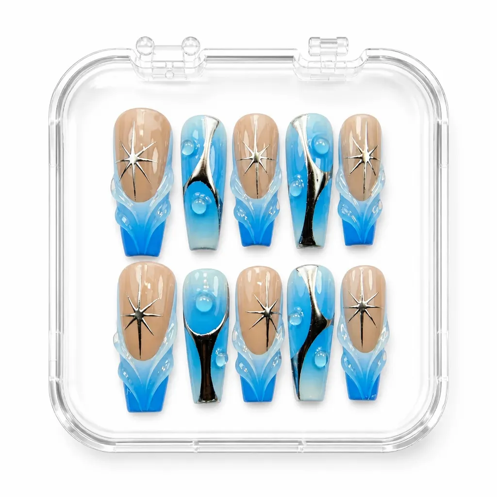 Celestial Aqua Star – Mẫu Nailbox Sỉ Thiết Kế Thủ Công