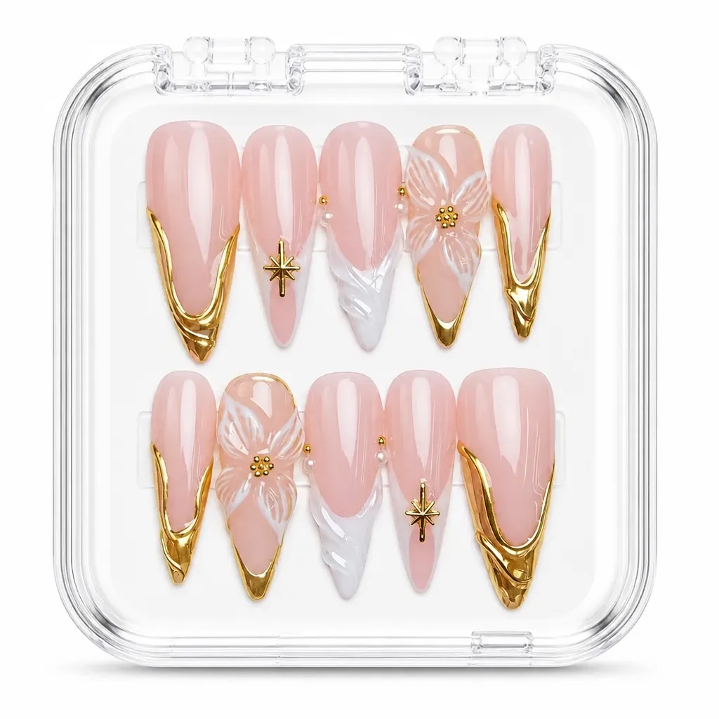 Celestial Gold Elegance – Mẫu Nailbox Sỉ Thiết Kế Thủ Công