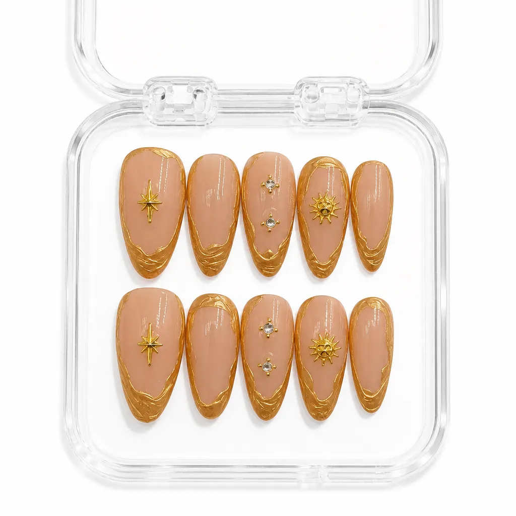 Celestial Golden Almond – Xưởng gia công Nailbox Sỉ thủ công