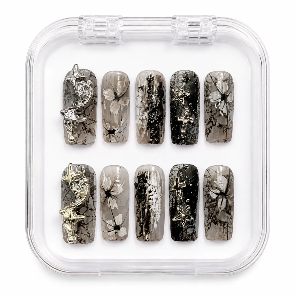 Celestial Gothic Noir – Xưởng gia công Nailbox Sỉ thủ công