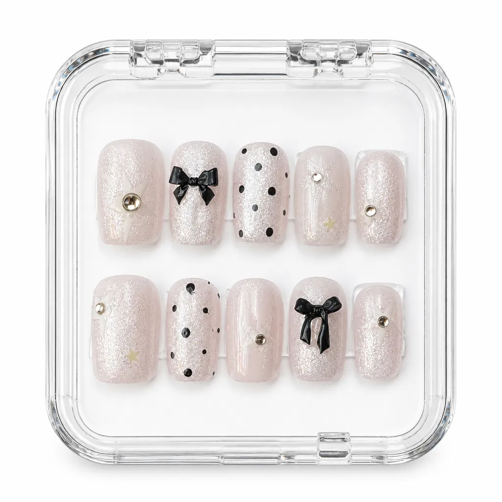 Champagne Dot Ribbon – Xưởng gia công Nailbox Sỉ thủ công