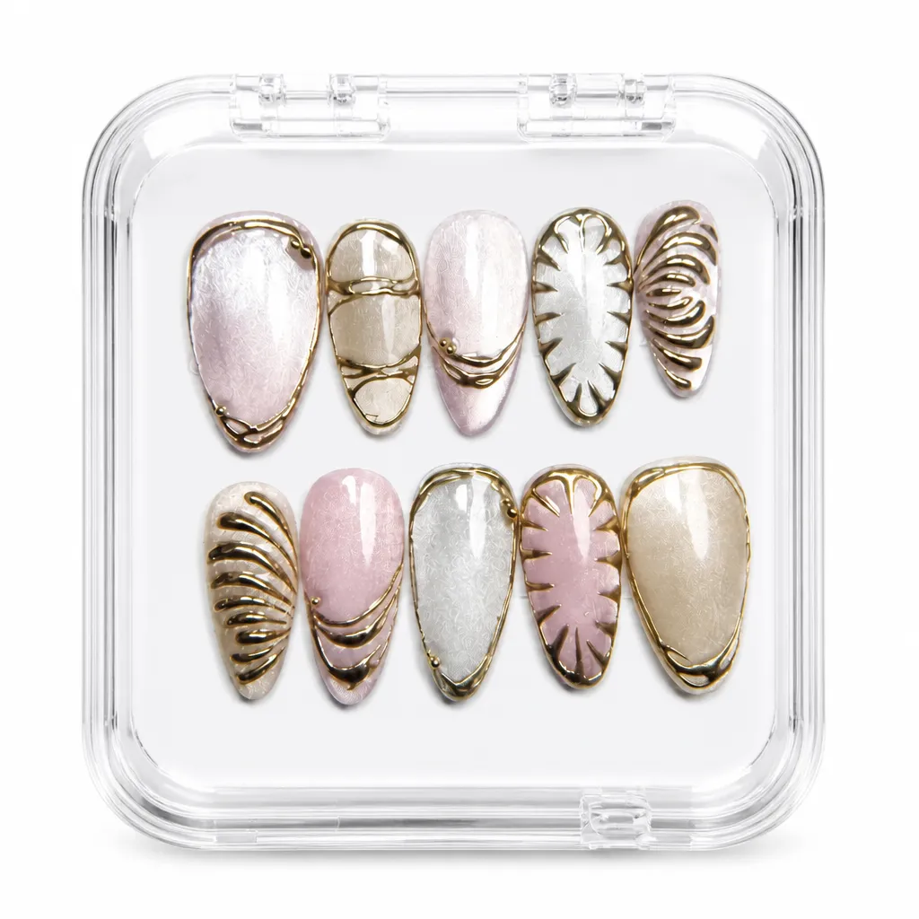 Champagne Gilded Elegance – Xưởng gia công Nailbox Sỉ thủ công