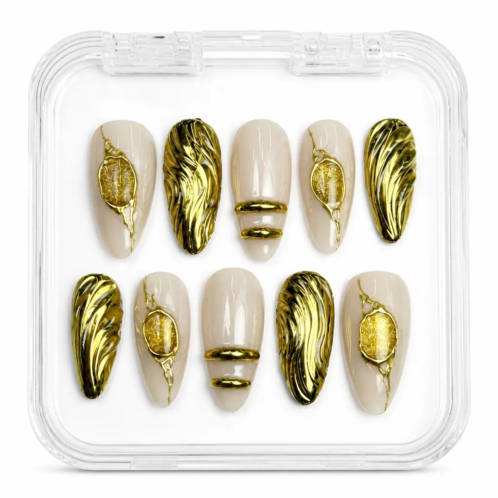 Champagne Luxe Stiletto – Xưởng gia công Nailbox Sỉ thủ công