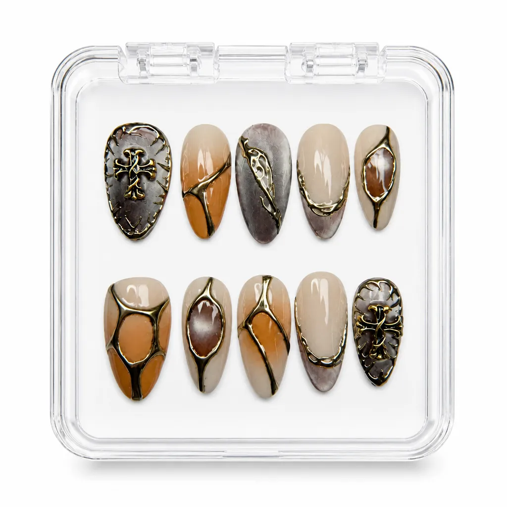 Champagne Obsidian Elegance – Xưởng gia công Nailbox Sỉ thủ công