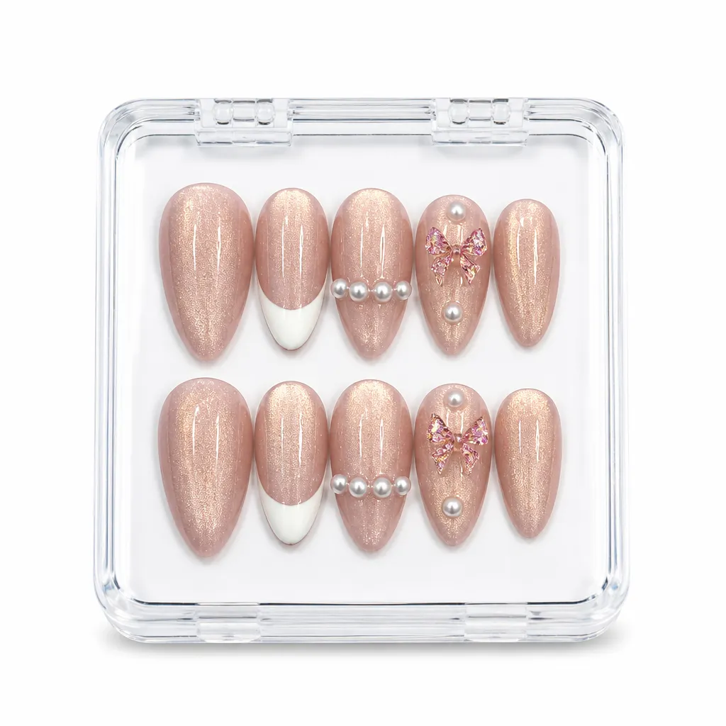 Champagne Sparkle Almond – Xưởng gia công Nailbox Sỉ thủ công