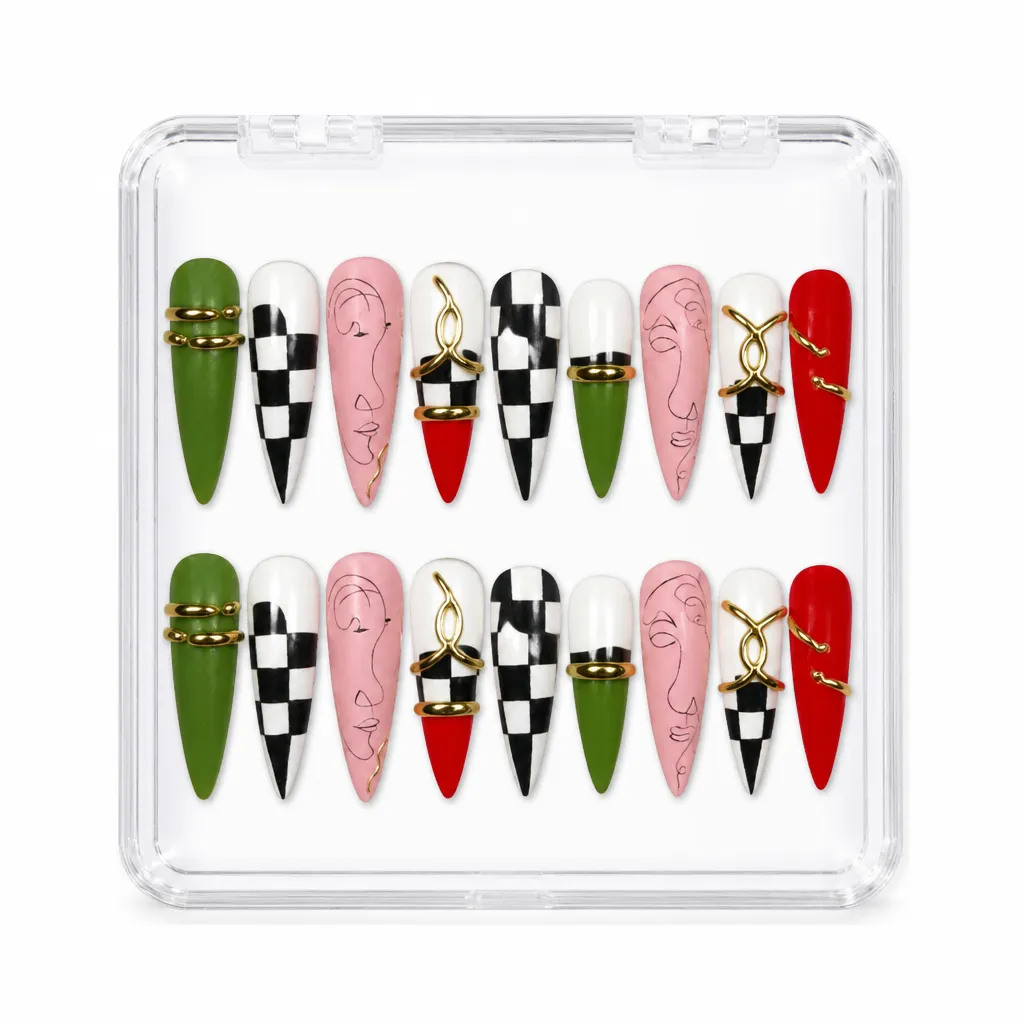 Checkered Elegance – Xưởng gia công Nailbox Sỉ thủ công