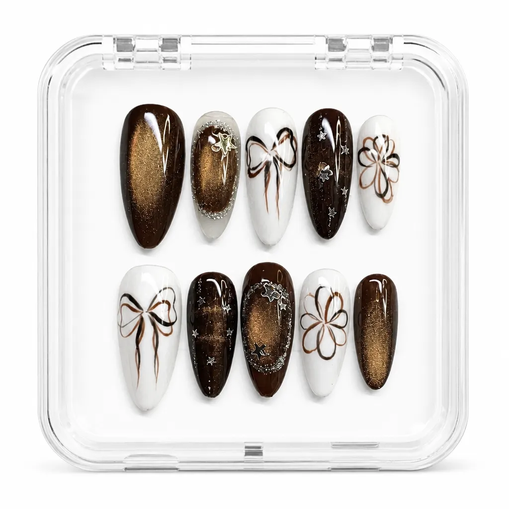 Chestnut Velvet Bows – Xưởng gia công Nailbox Sỉ thủ công