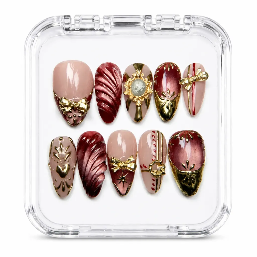 Chic Burgundy Luxe – Xưởng gia công Nailbox Sỉ thủ công