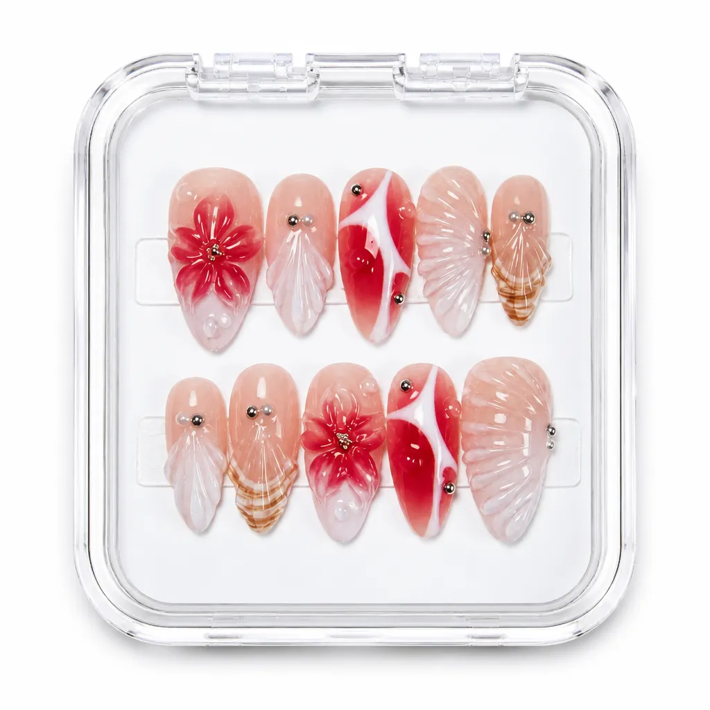 Chic Crimson Bloom – Mẫu Nailbox Sỉ Thiết Kế Thủ Công