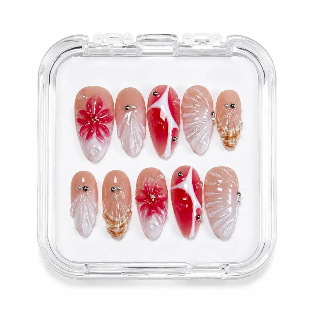 Chic Crimson Blossom – Xưởng gia công Nailbox Sỉ thủ công