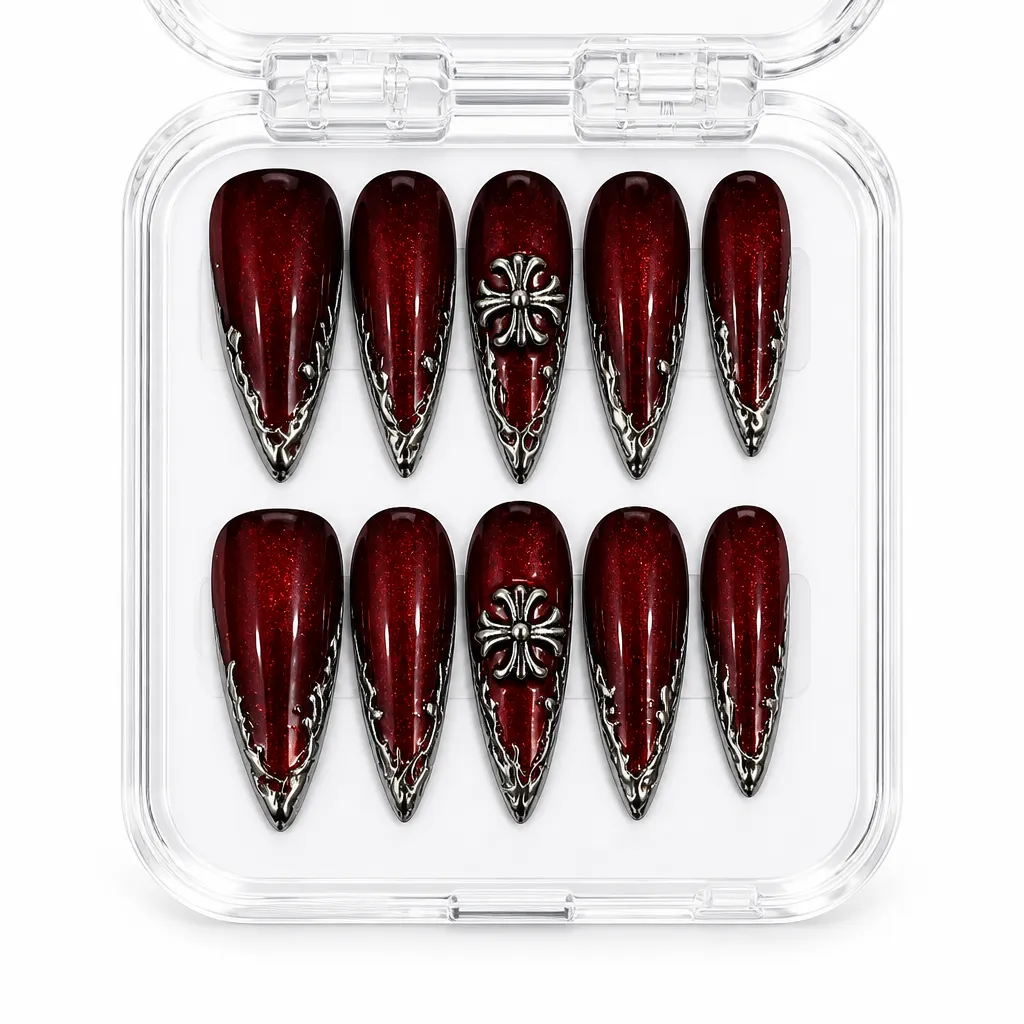 Chic Crimson Celestial – Xưởng gia công Nailbox Sỉ thủ công