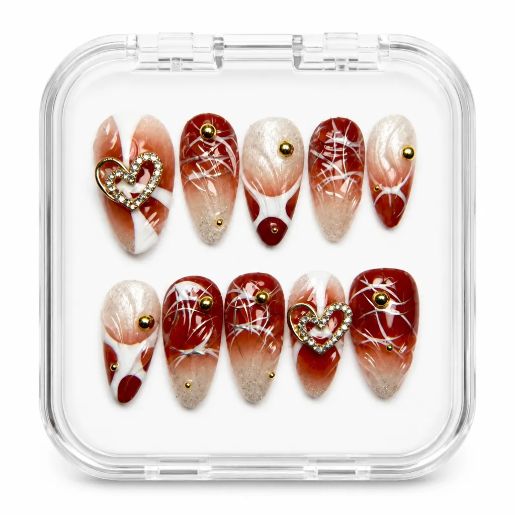 Chic Crimson Luxe – Xưởng gia công Nailbox Sỉ thủ công