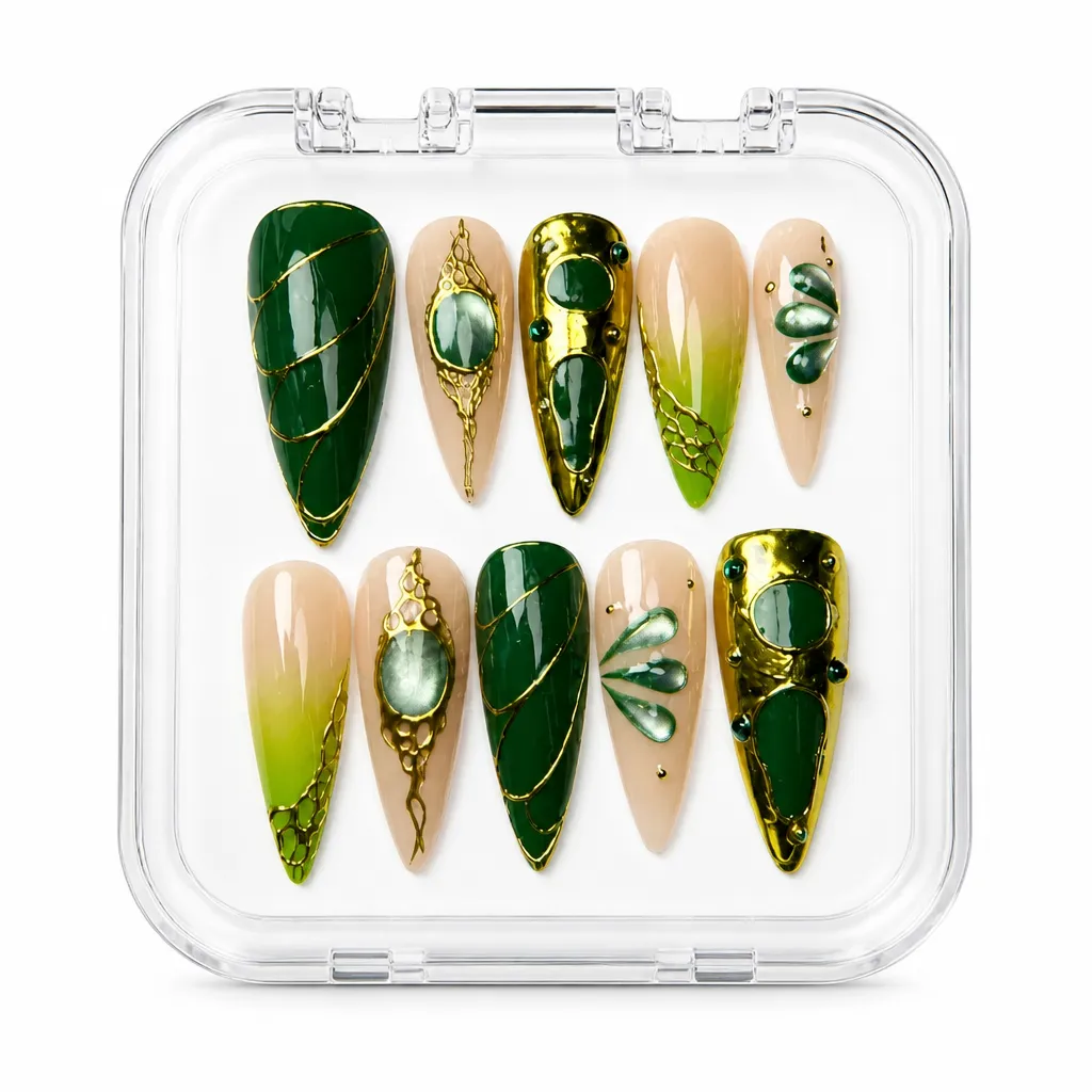 Chic Emerald Luxe – Xưởng gia công Nailbox Sỉ thủ công