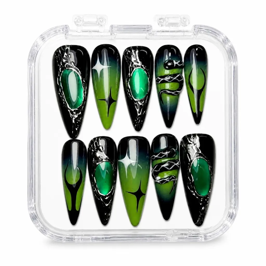Chic Emerald Stiletto – Xưởng gia công Nailbox Sỉ thủ công