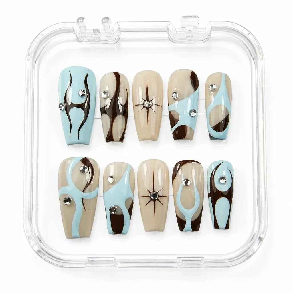 Chocolate Blue Swirls – Xưởng gia công Nailbox Sỉ thủ công