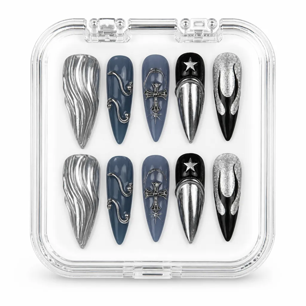 Chrome Gothic Cross – Mẫu Nailbox Sỉ Thiết Kế Thủ Công