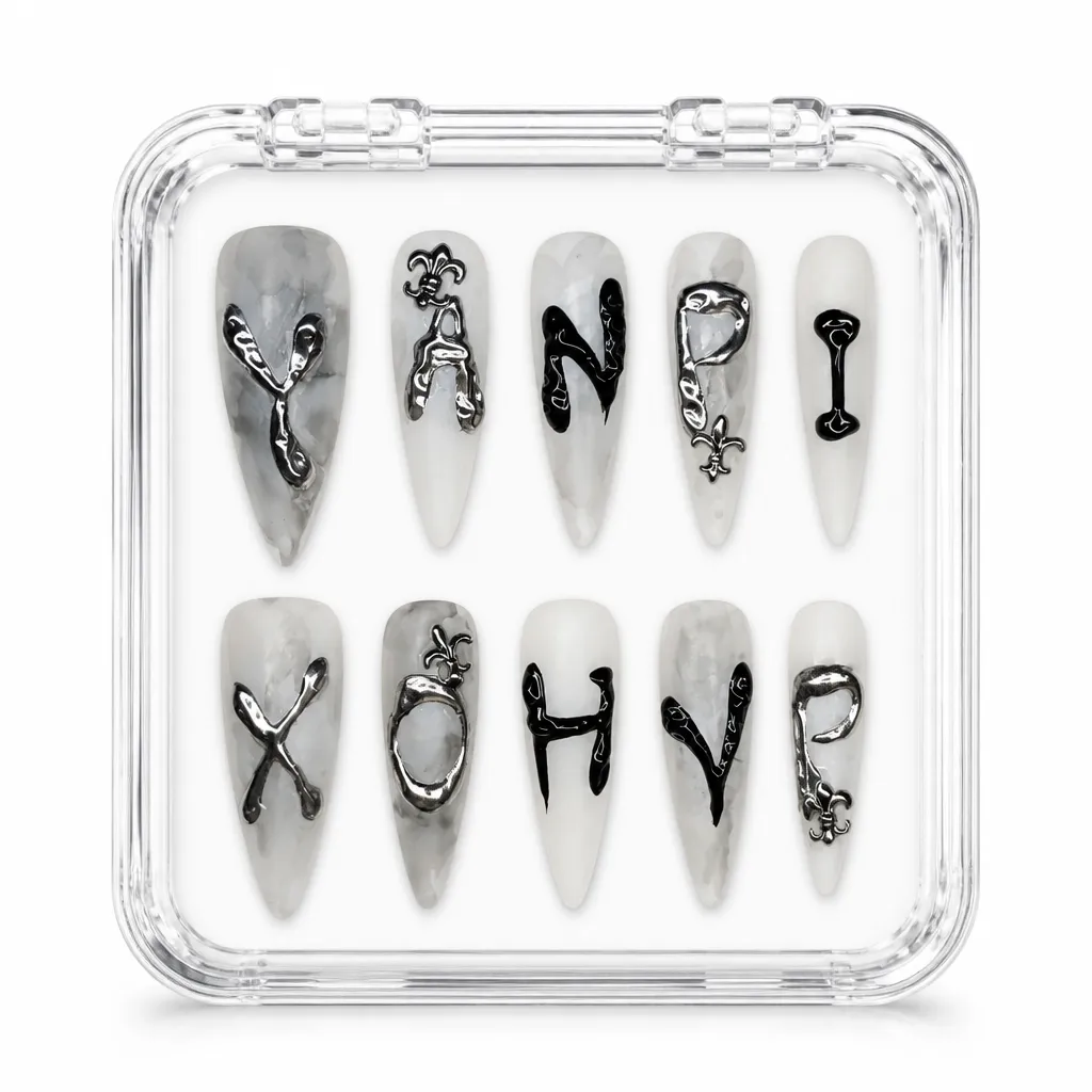 Chrome Gothic Lettering – Xưởng gia công Nailbox Sỉ thủ công