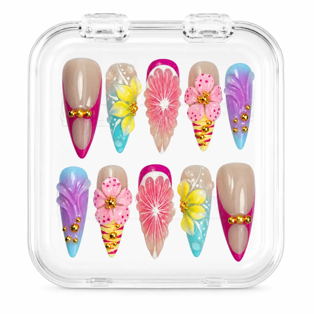 Citrus Bloom Elegance – Mẫu Nailbox Sỉ Thiết Kế Thủ Công