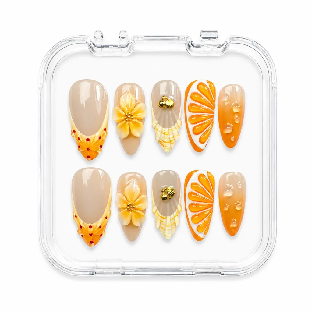 Citrus Seashell Sunrise – Xưởng gia công Nailbox Sỉ thủ công