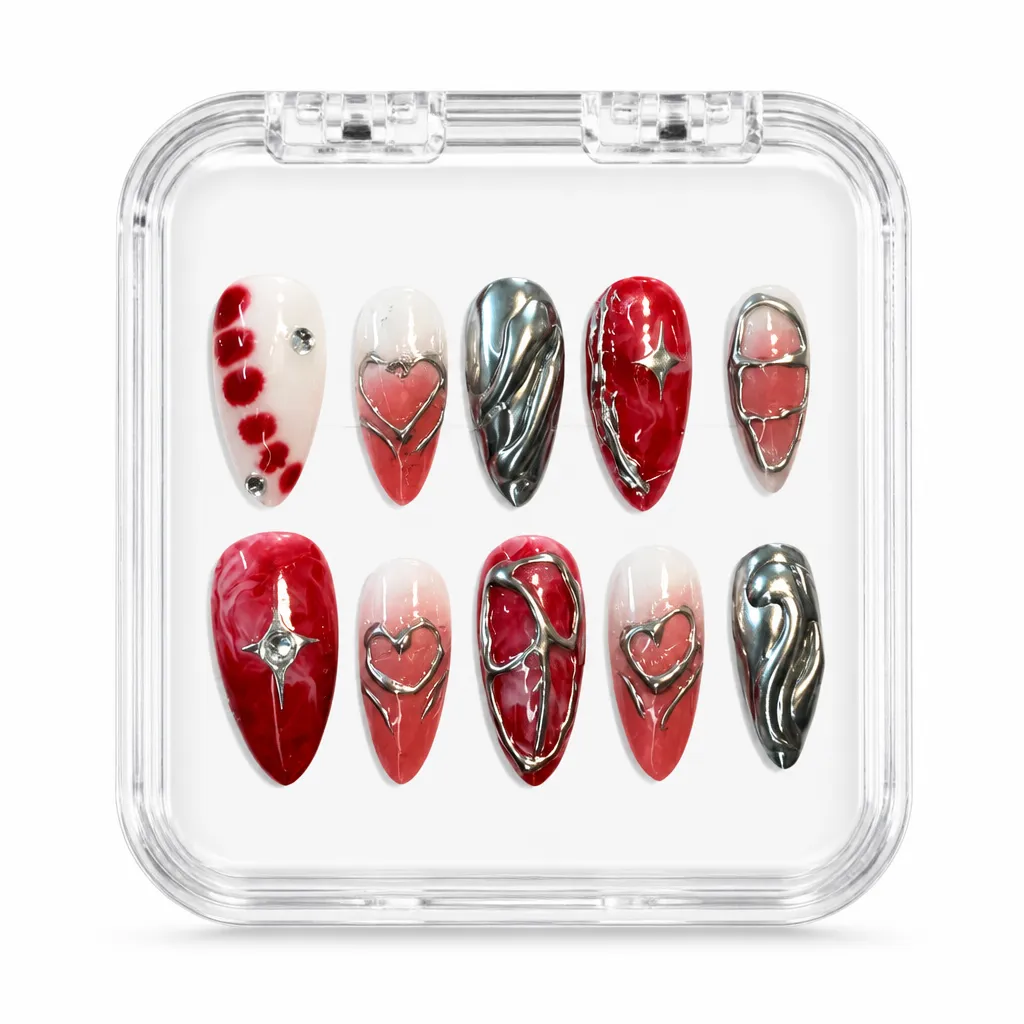 Classic Crimson Elegance – Xưởng gia công Nailbox Sỉ thủ công