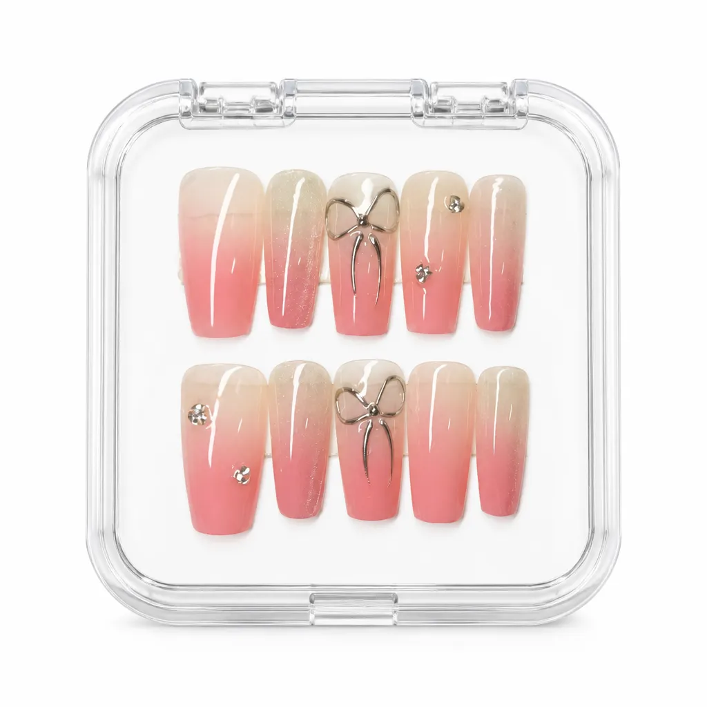 Coral Bow Ombré – Xưởng gia công Nailbox Sỉ thủ công