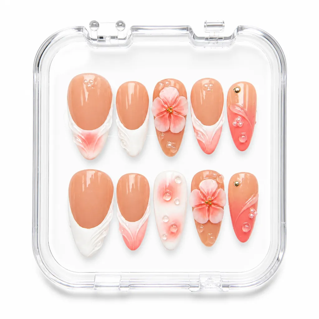 Coral Dewdrop Blossom – Xưởng gia công Nailbox Sỉ thủ công