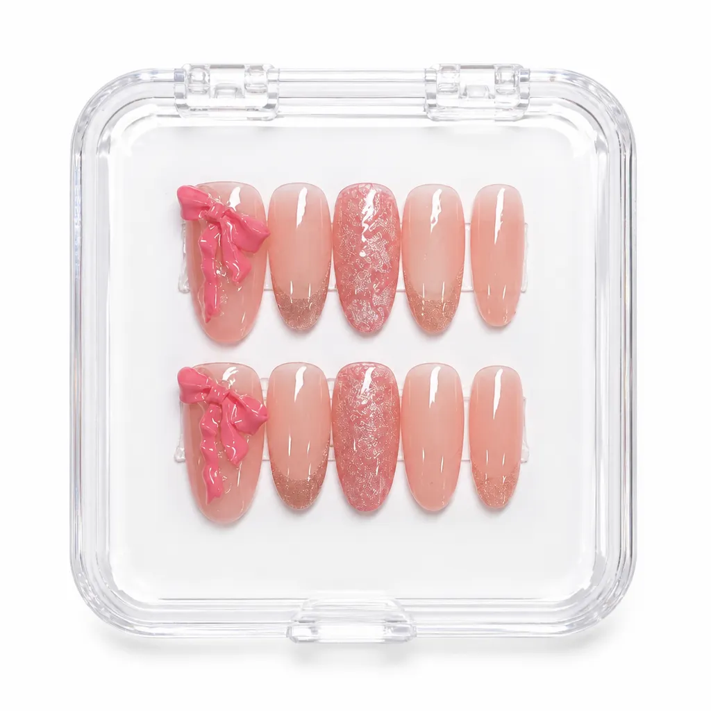 Coral Ribbon Glow – Xưởng gia công Nailbox Sỉ thủ công