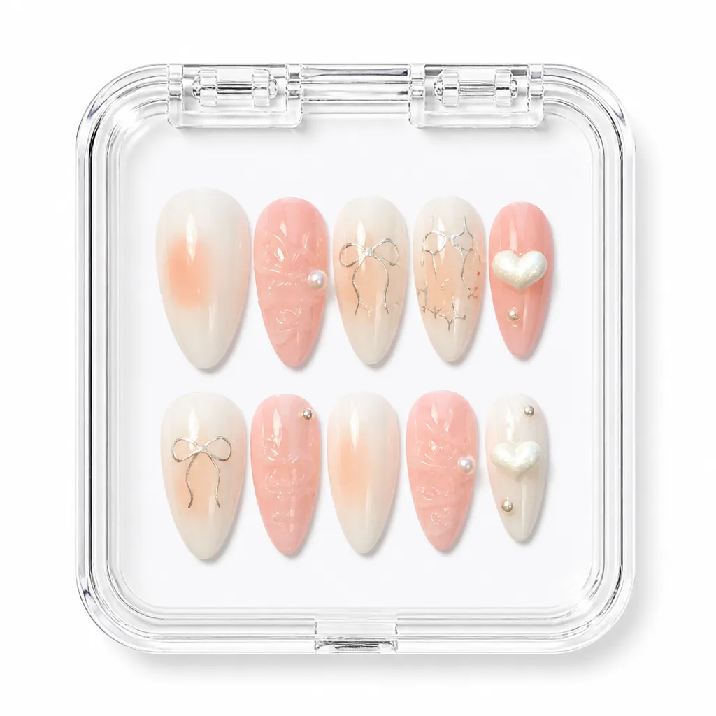 Coral Sparkle Elegance – Xưởng gia công Nailbox Sỉ thủ công