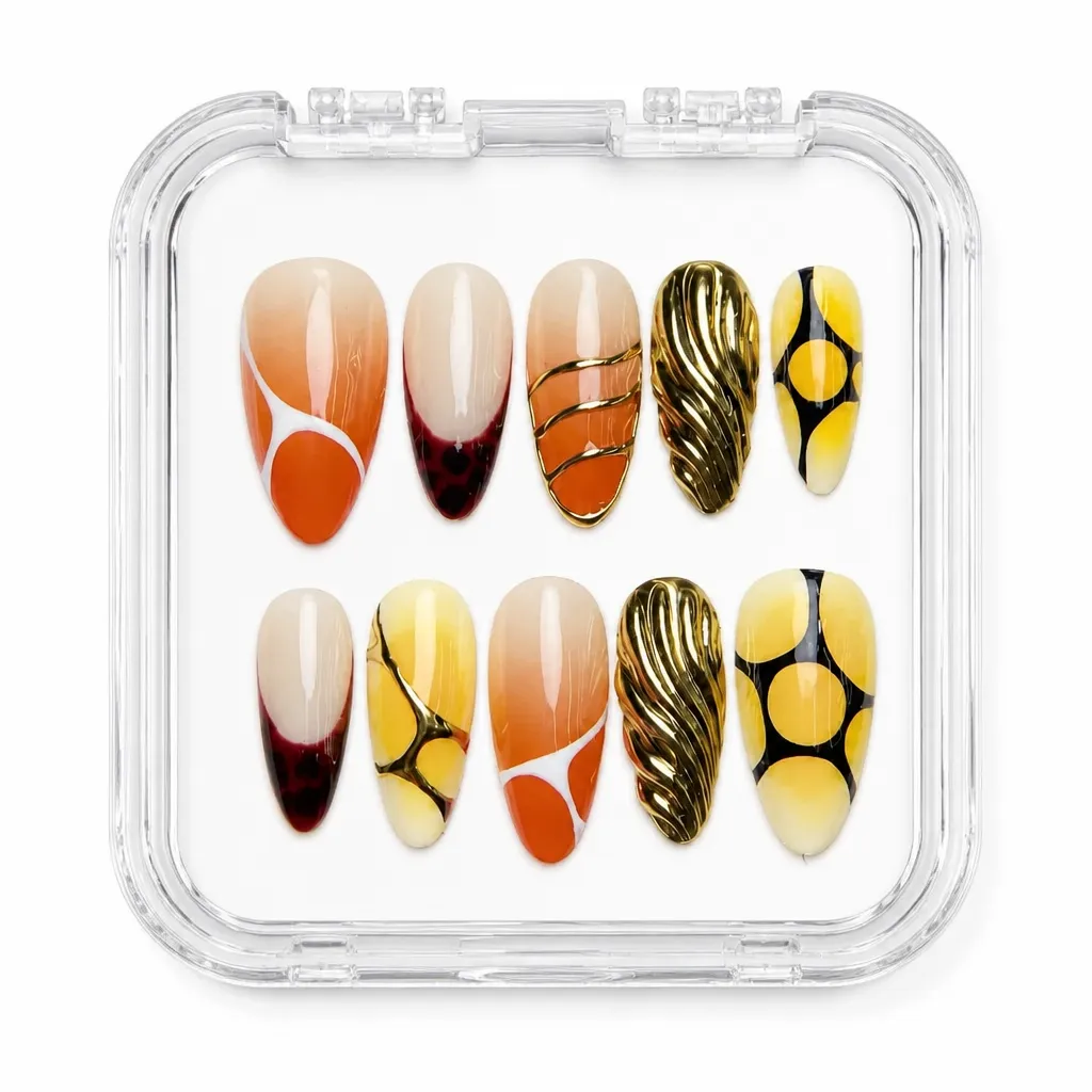 Coral Sunset Geometry – Xưởng gia công Nailbox Sỉ thủ công