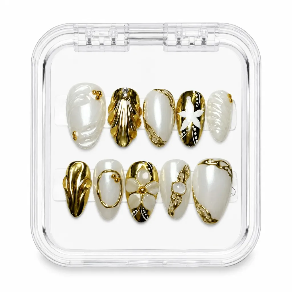 cream Gilded Elegance – Xưởng gia công Nailbox Sỉ thủ công