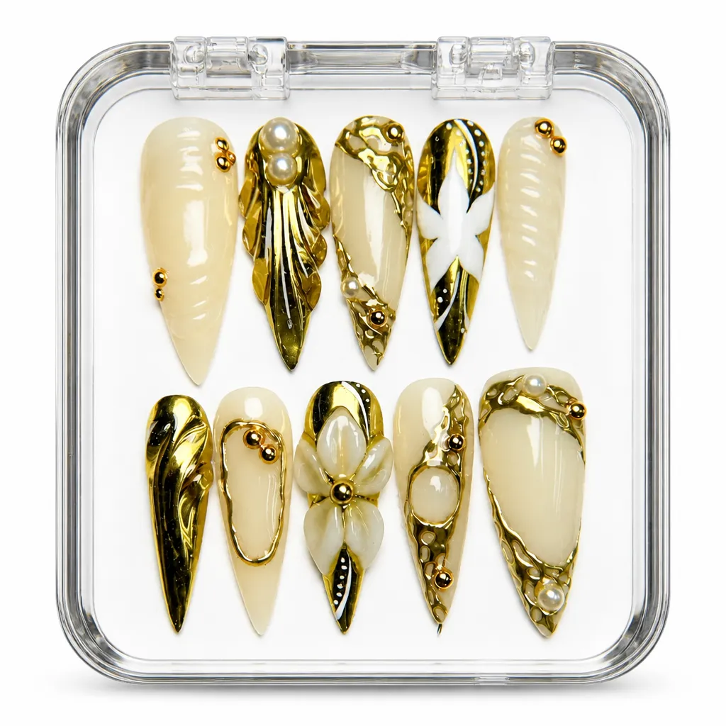 Cream Golden Elegance – Xưởng gia công Nailbox Sỉ thủ công