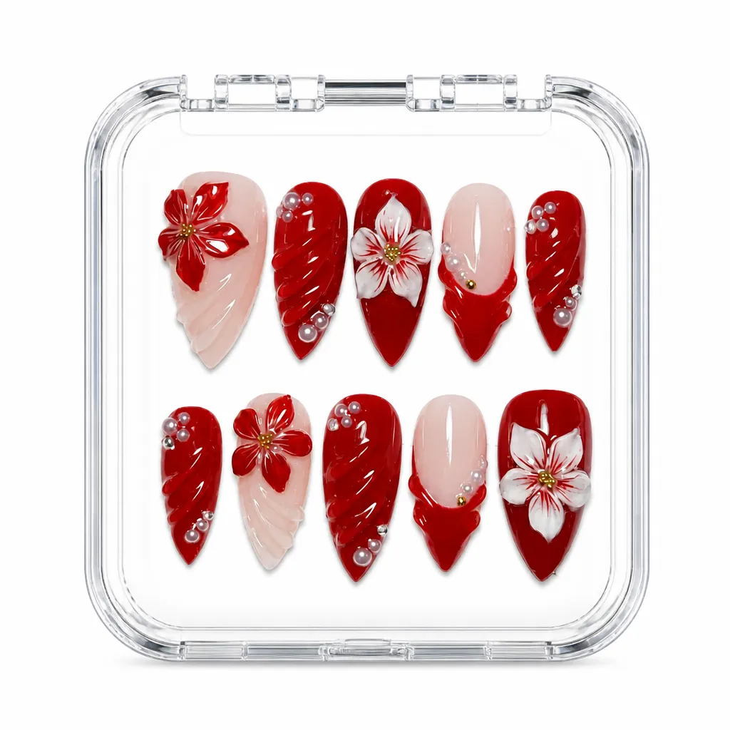 Crimson Bloom Almond – Xưởng gia công Nailbox Sỉ thủ công