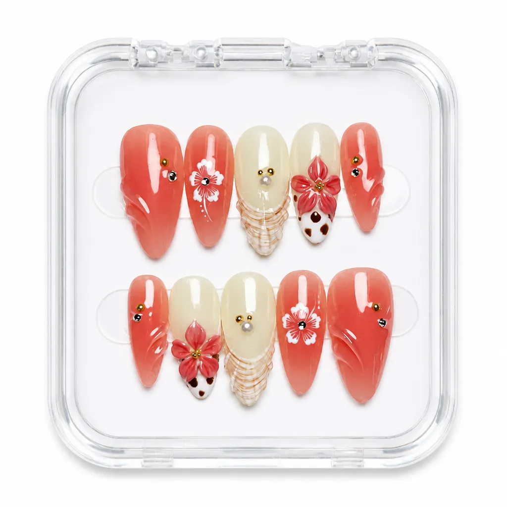 Crimson Blossom Almond – Xưởng gia công Nailbox Sỉ thủ công
