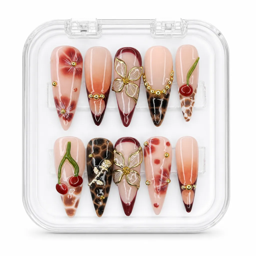 Crimson Blossom Elegance – Mẫu Nailbox Sỉ Thiết Kế Thủ Công