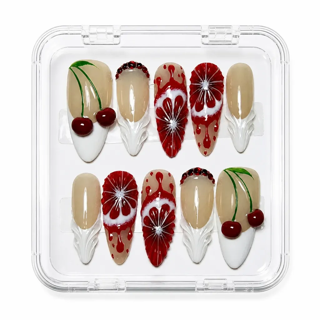 Crimson Blossom Stiletto – Xưởng gia công Nailbox Sỉ thủ công