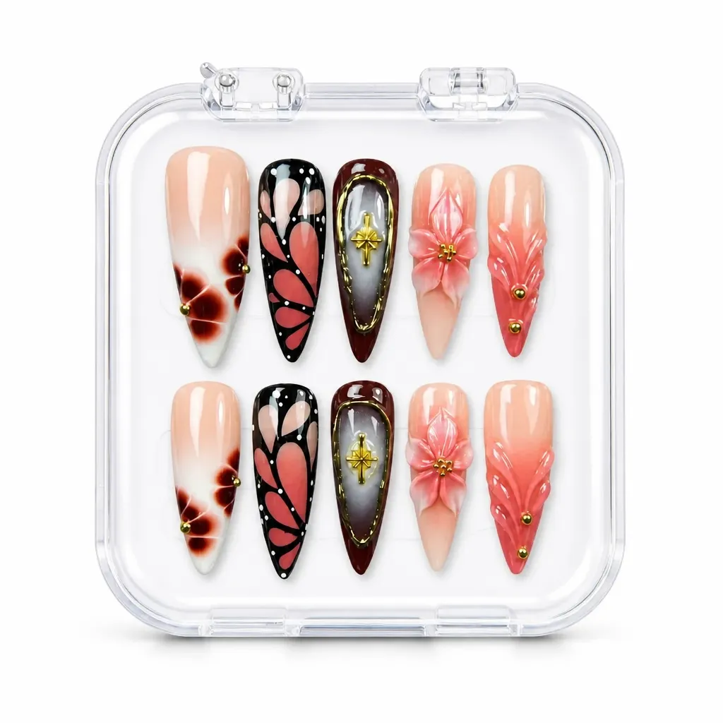 Crimson Butterfly Elegance – Xưởng gia công Nailbox Sỉ thủ công