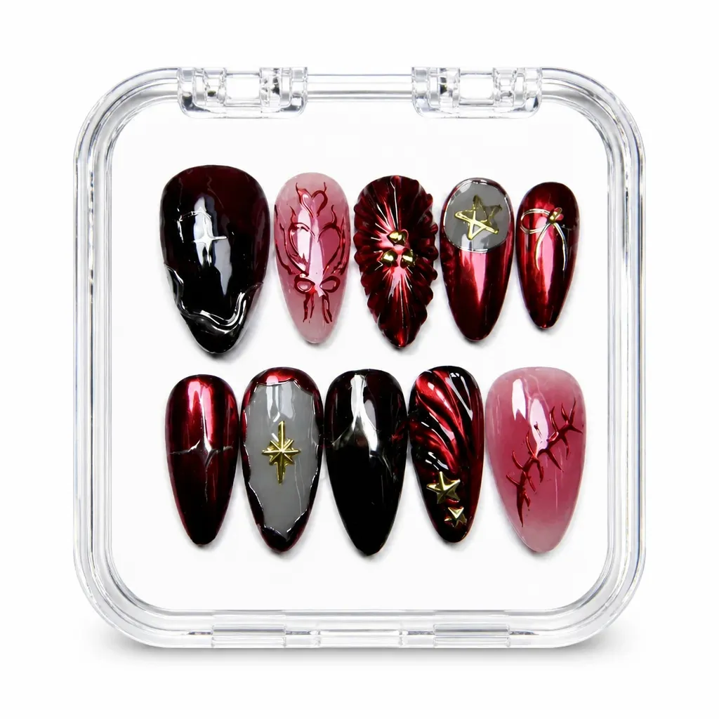 Crimson Celestial Almond – Xưởng gia công Nailbox Sỉ thủ công