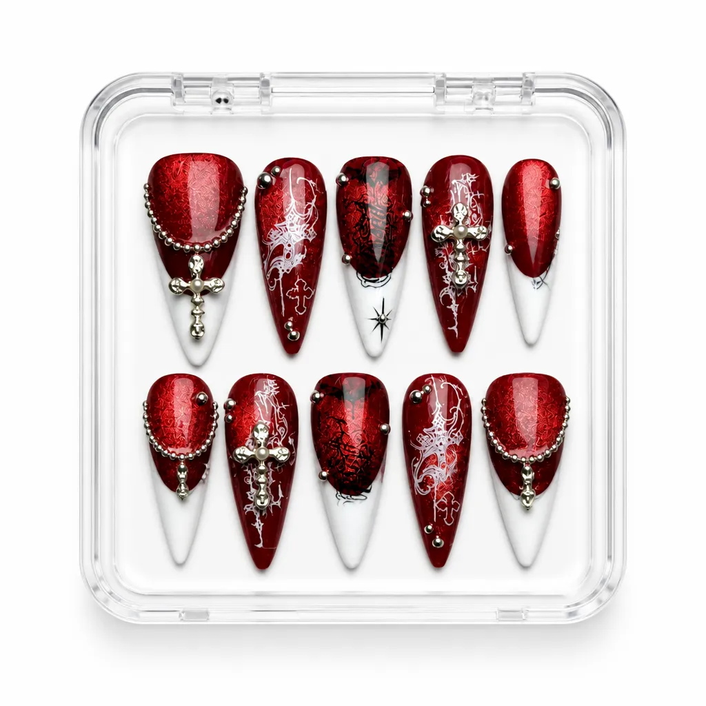 Crimson Celestial Stiletto – Xưởng gia công Nailbox Sỉ thủ công