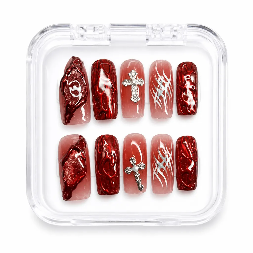 Crimson Cyber Cross – Xưởng gia công Nailbox Sỉ thủ công