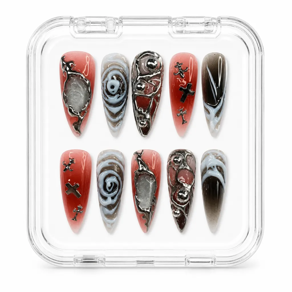 Crimson Cyber Rose – Xưởng gia công Nailbox Sỉ thủ công