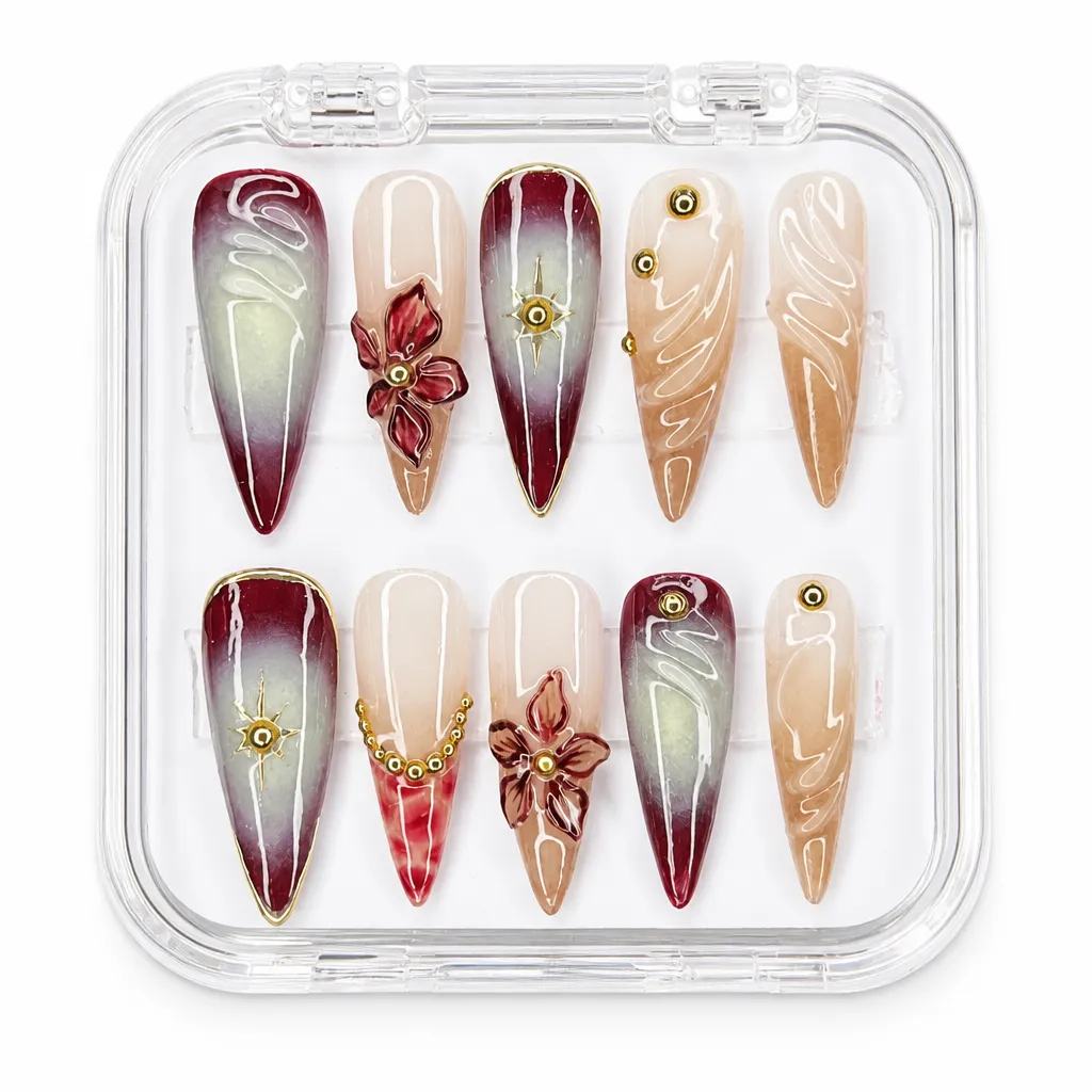 Crimson Elegance – Xưởng gia công Nailbox Sỉ thủ công