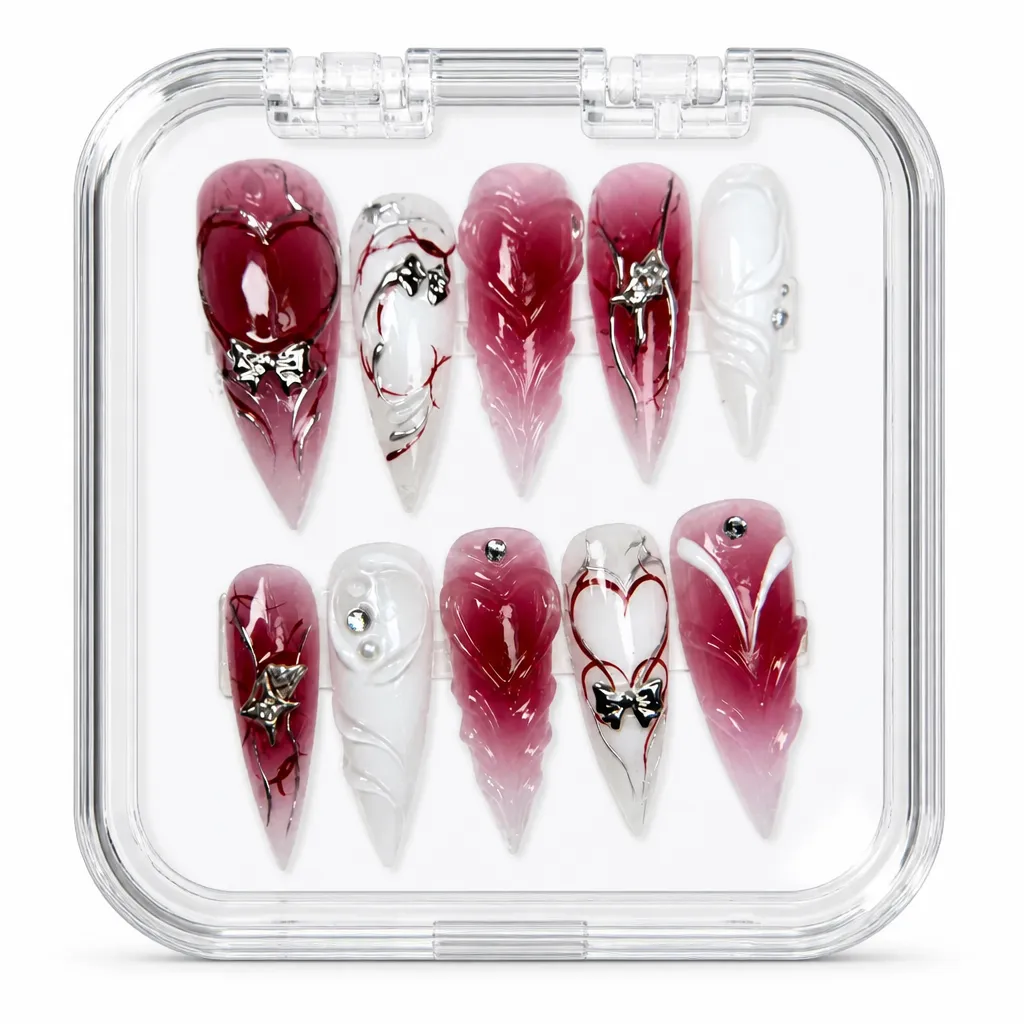 Crimson Elegance Almond – Xưởng gia công Nailbox Sỉ thủ công