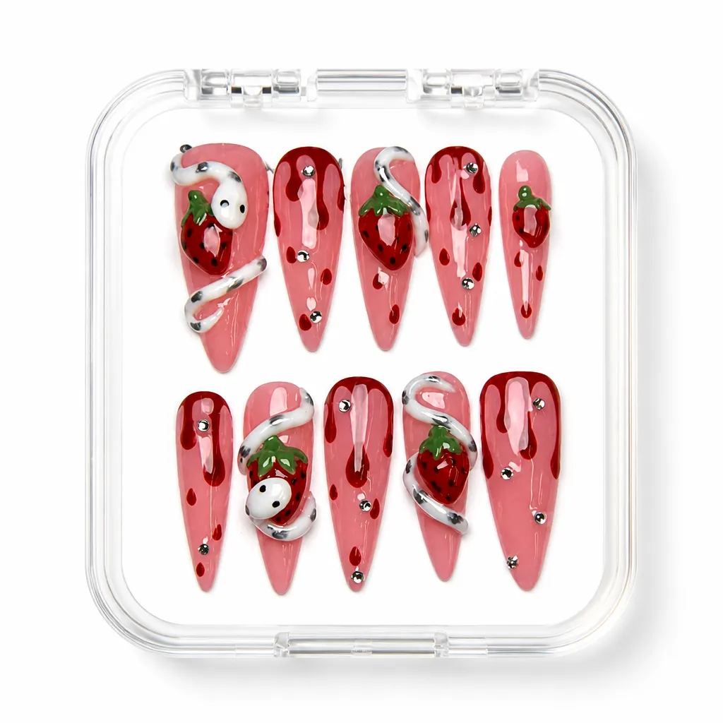 Crimson Festive Elegance – Xưởng gia công Nailbox Sỉ thủ công