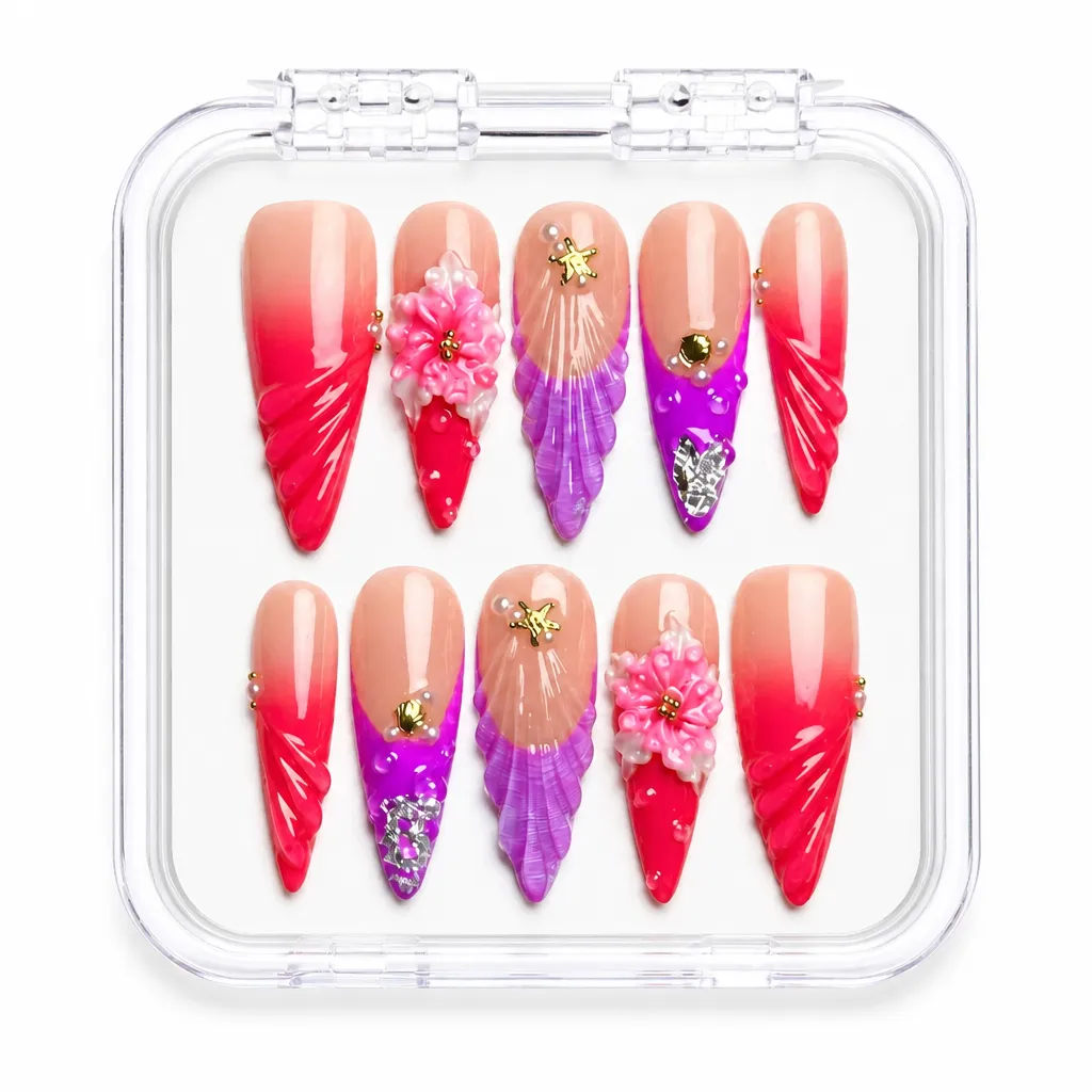 Crimson Floral Stiletto – Xưởng gia công Nailbox Sỉ thủ công