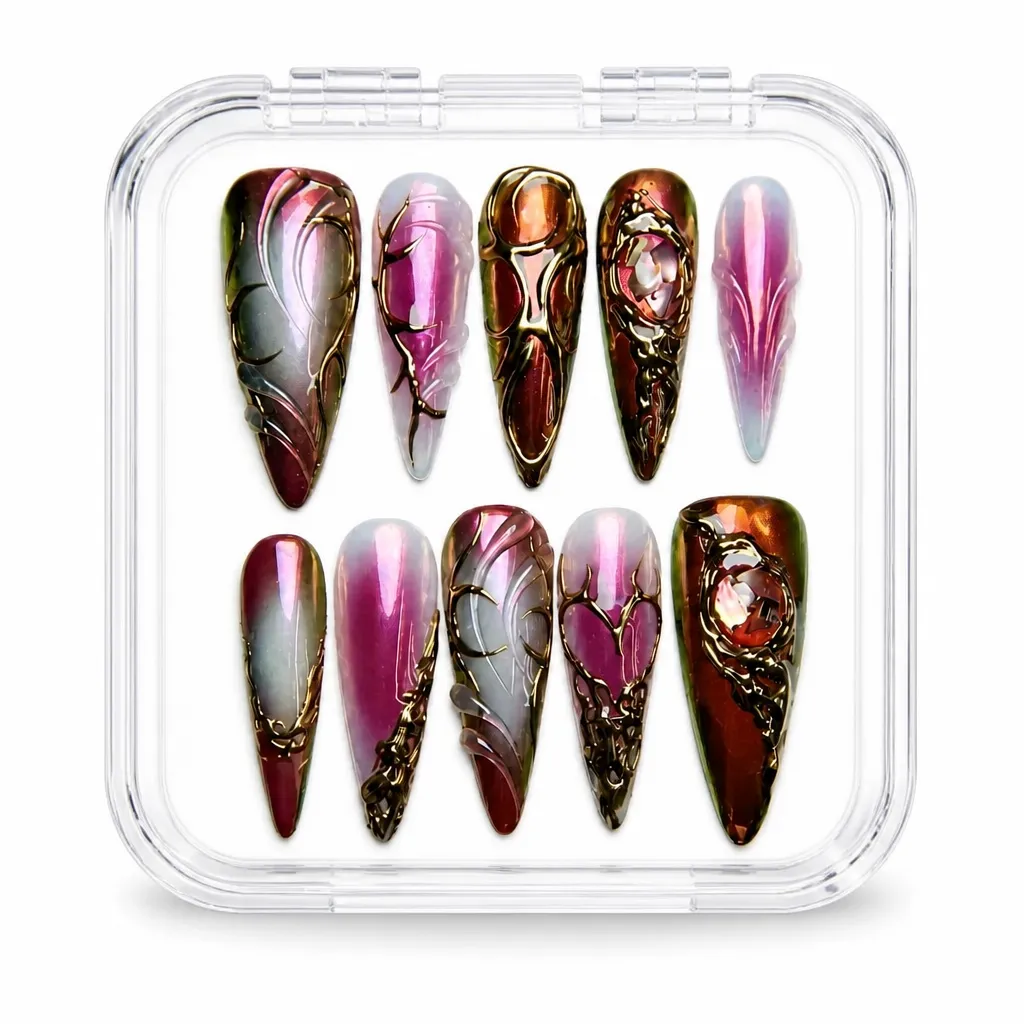 Crimson Foil Luxe – Xưởng gia công Nailbox Sỉ thủ công