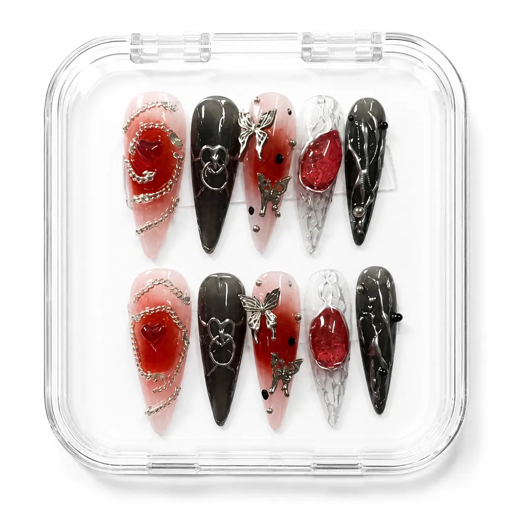 Crimson Glitter Stiletto – Xưởng gia công Nailbox Sỉ thủ công