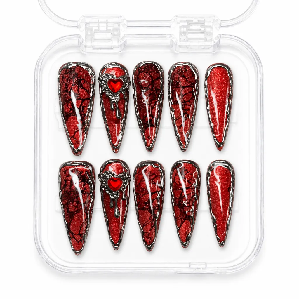 Crimson Gothic Chrome – Xưởng gia công Nailbox Sỉ thủ công