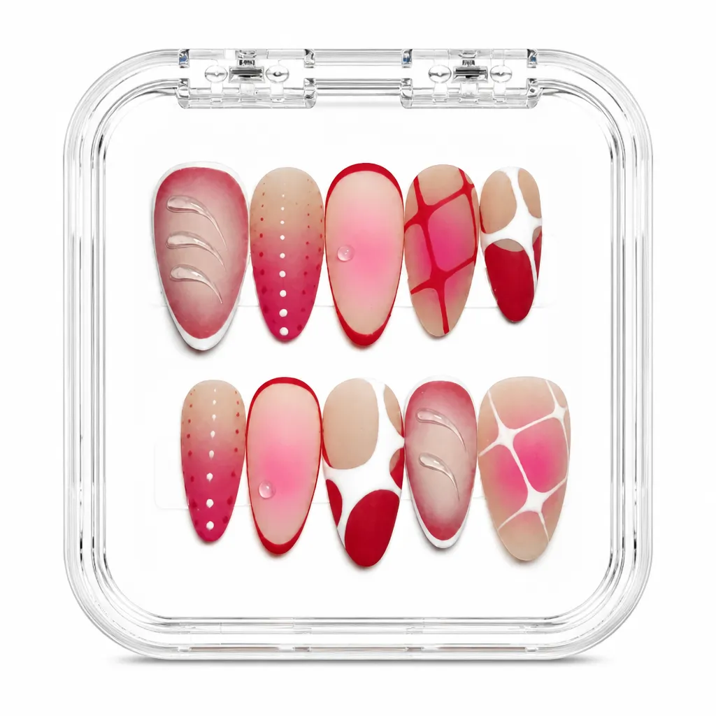 Crimson Gradient Elegance – Xưởng gia công Nailbox Sỉ thủ công